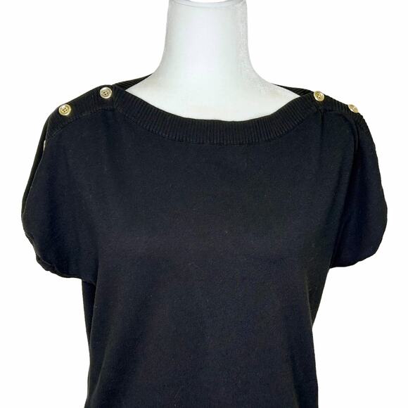 Talbots Black Cap Sleeve Gold Button Detail Sweater Large Petite - Picture 2 of 7